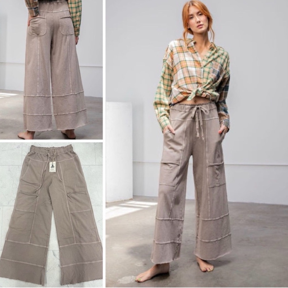 Easel Women's Wide Leg Tan Pants - Picture 1 of 15